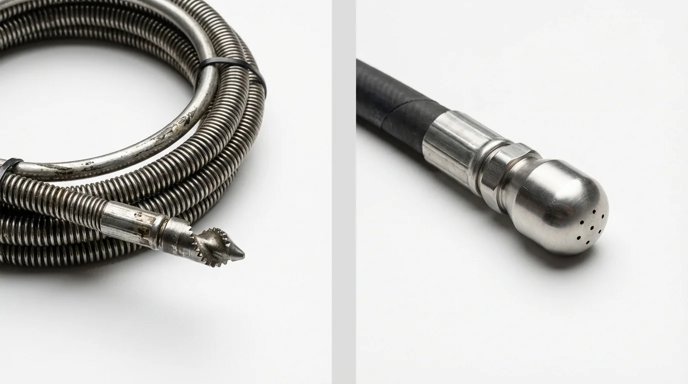 Drain snake cable and hydro jetting nozzle used for drain cleaning in Carthage, TX