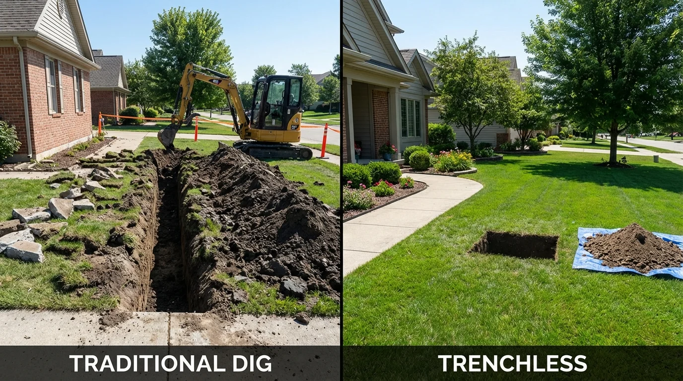 Trenchless sewer repair with minimal yard damage versus traditional excavation in Carthage, TX